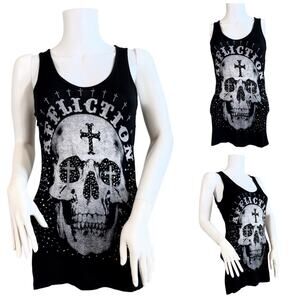 AFFLICTION BLACK PREMIUM Rhinestone Skull Racerback Tank SZ XS $99